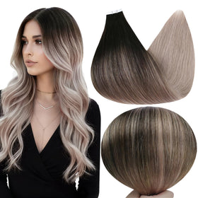 Full Shine Tape in Hair Extensions 22 Inch Natural Black to Blonde front view