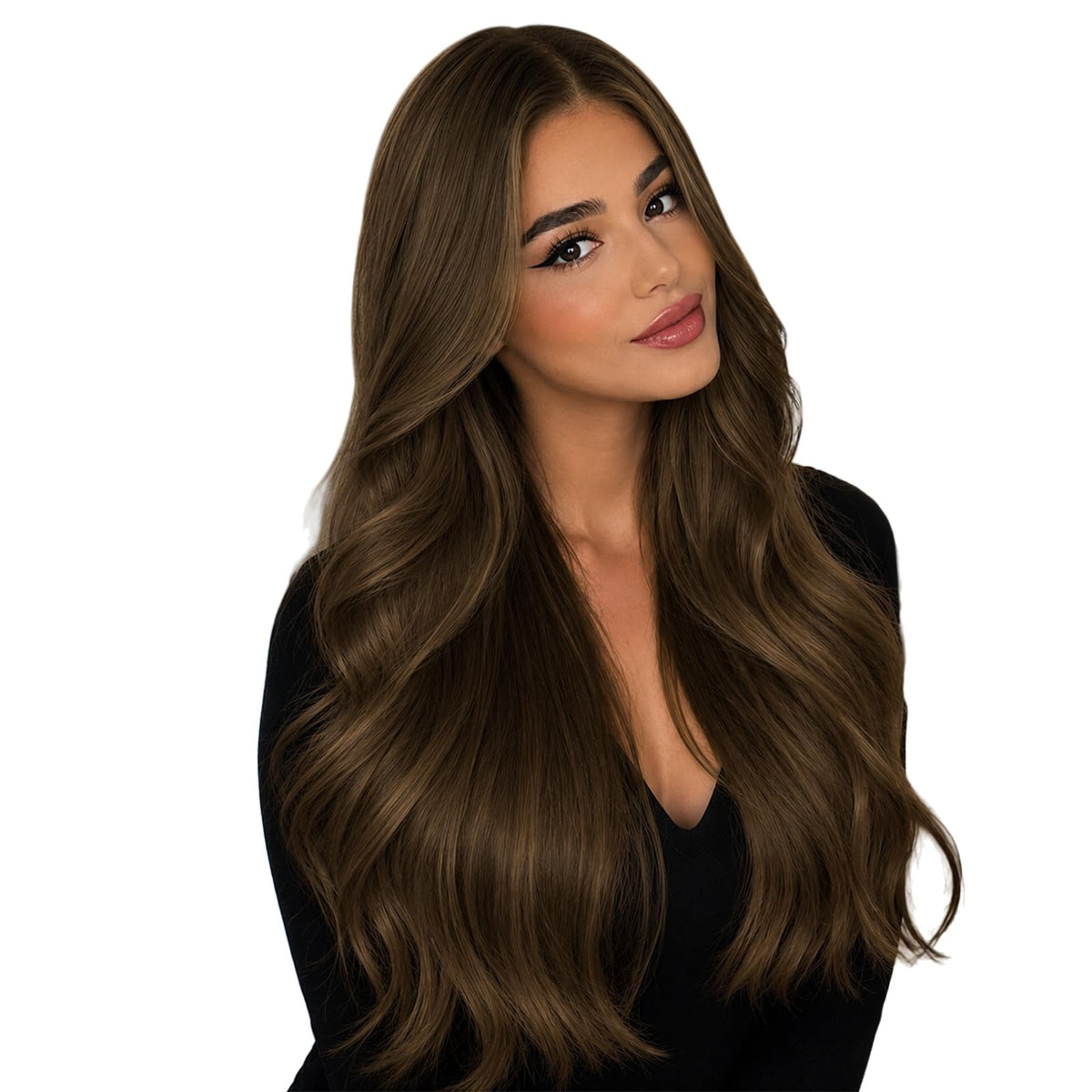Full Shine Tape in Hair Extensions 24 Inch Smoky Ash Brown front view
