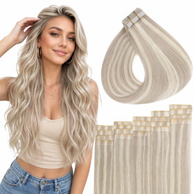 Full Shine Tape in Hair Extensions Ash Blonde 22 Inch front view