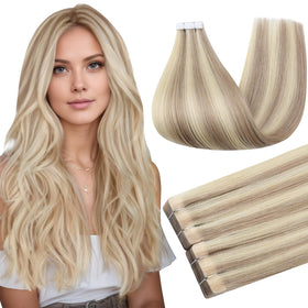 Full Shine Tape In Hair Extensions Ash Blonde front view