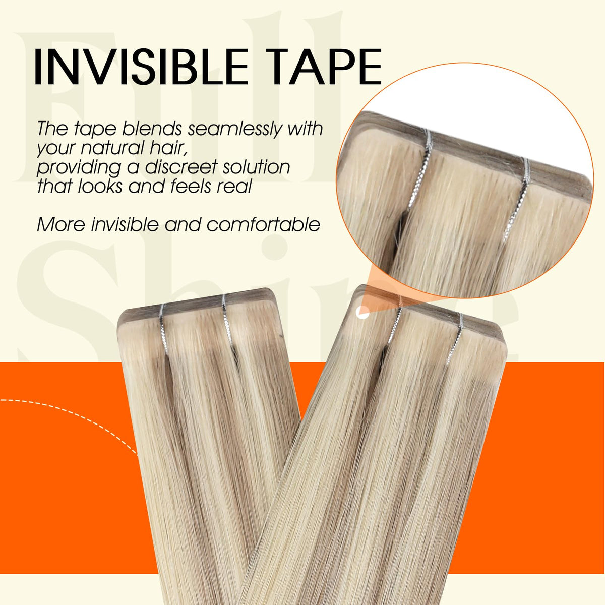 Full Shine Tape In Hair Extensions Ash Blonde in packaging