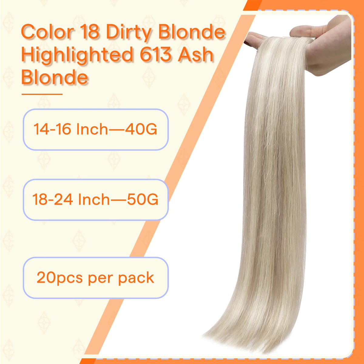Full Shine Tape In Hair Extensions Ash Blonde packaging