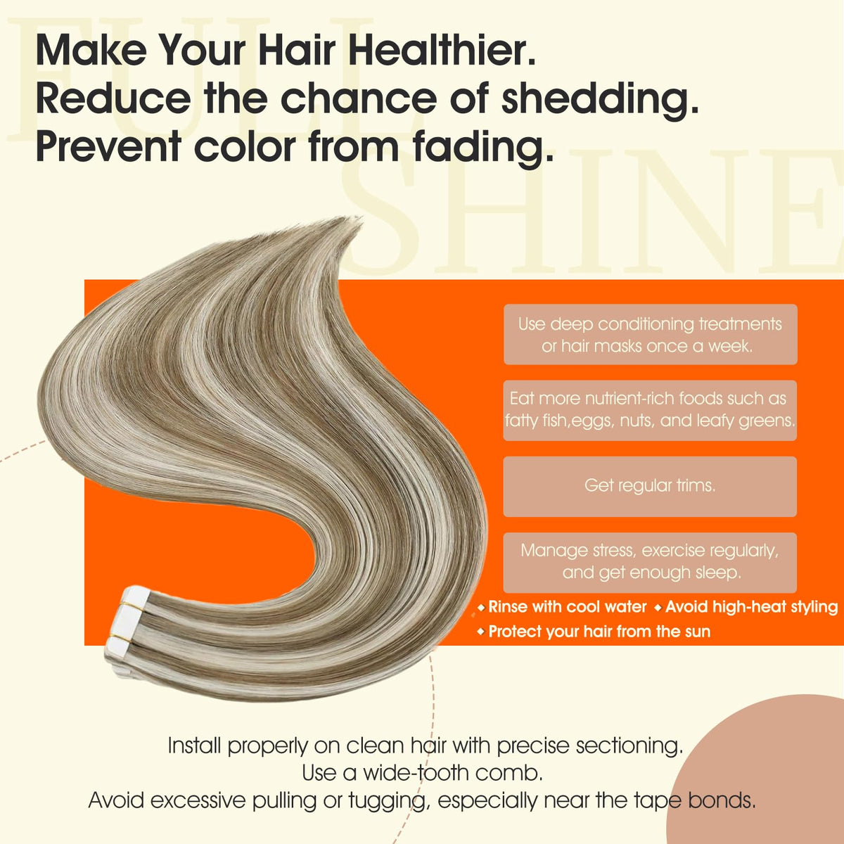 Full Shine Tape In Hair Extensions Ash Brown Blonde close-up of tape