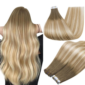 Full Shine Tape In Hair Extensions Ash Brown Blonde front view