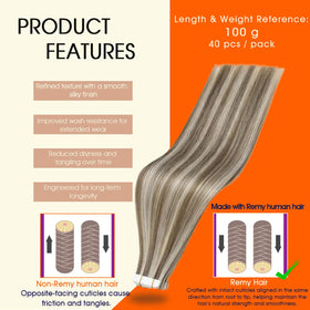 Full Shine Tape In Hair Extensions Ash Brown Blonde packaging