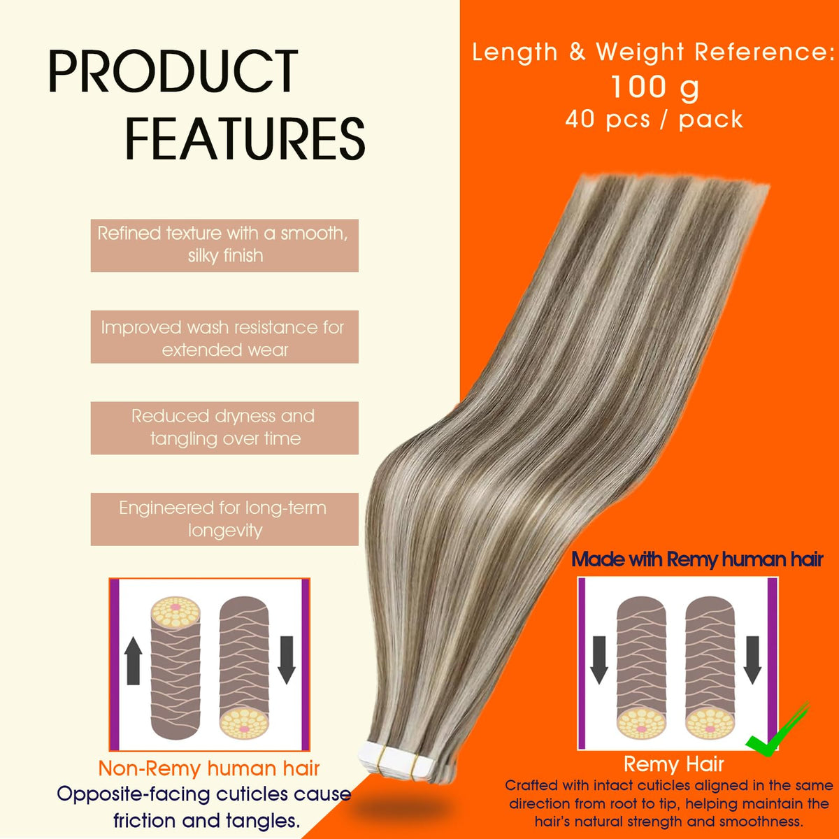 Full Shine Tape In Hair Extensions Ash Brown Blonde packaging