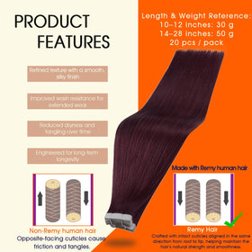 Full Shine Tape In Hair Extensions Burgundy 16 Inch packaging
