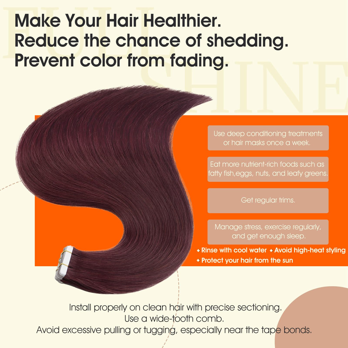 Full Shine Tape In Hair Extensions Burgundy on model