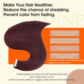 Full Shine Tape In Hair Extensions Burgundy on model