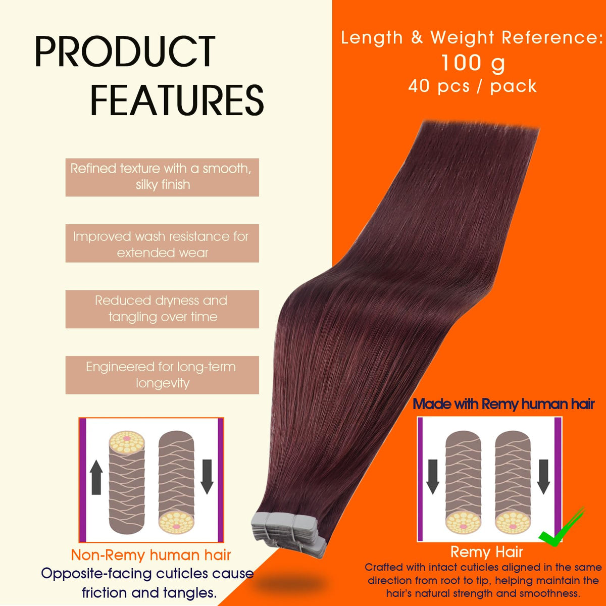 Full Shine Tape In Hair Extensions Burgundy packaging