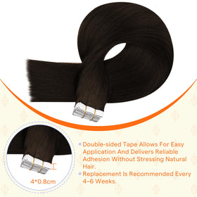 Full Shine Tape In Hair Extensions Dark Brown on a model