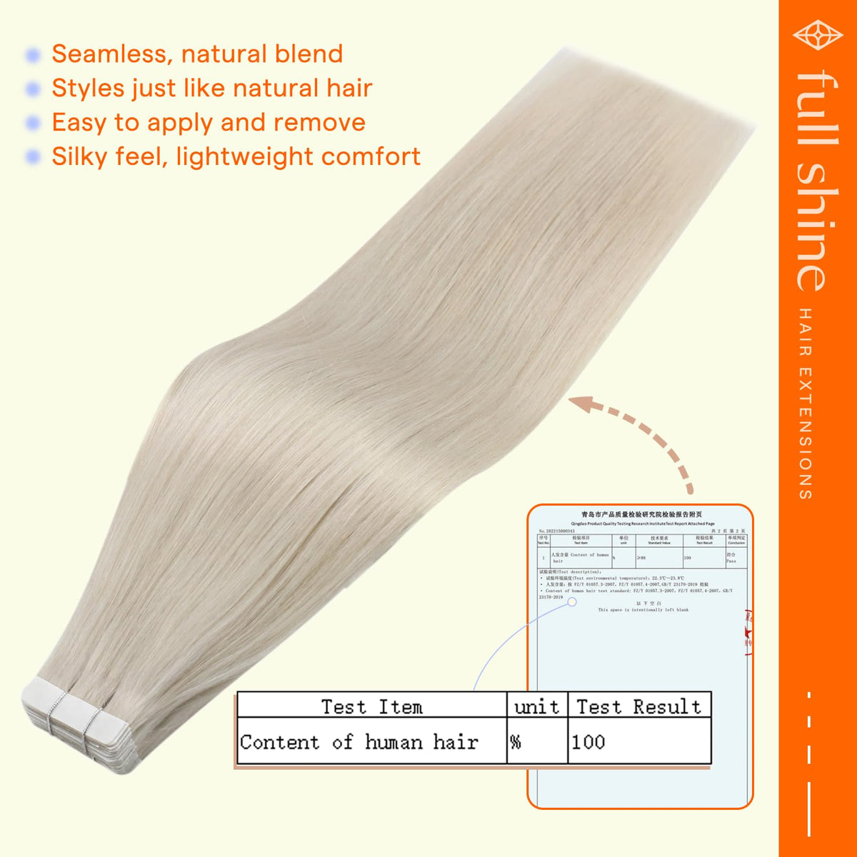 Full Shine Tape In Hair Extensions displayed in packaging