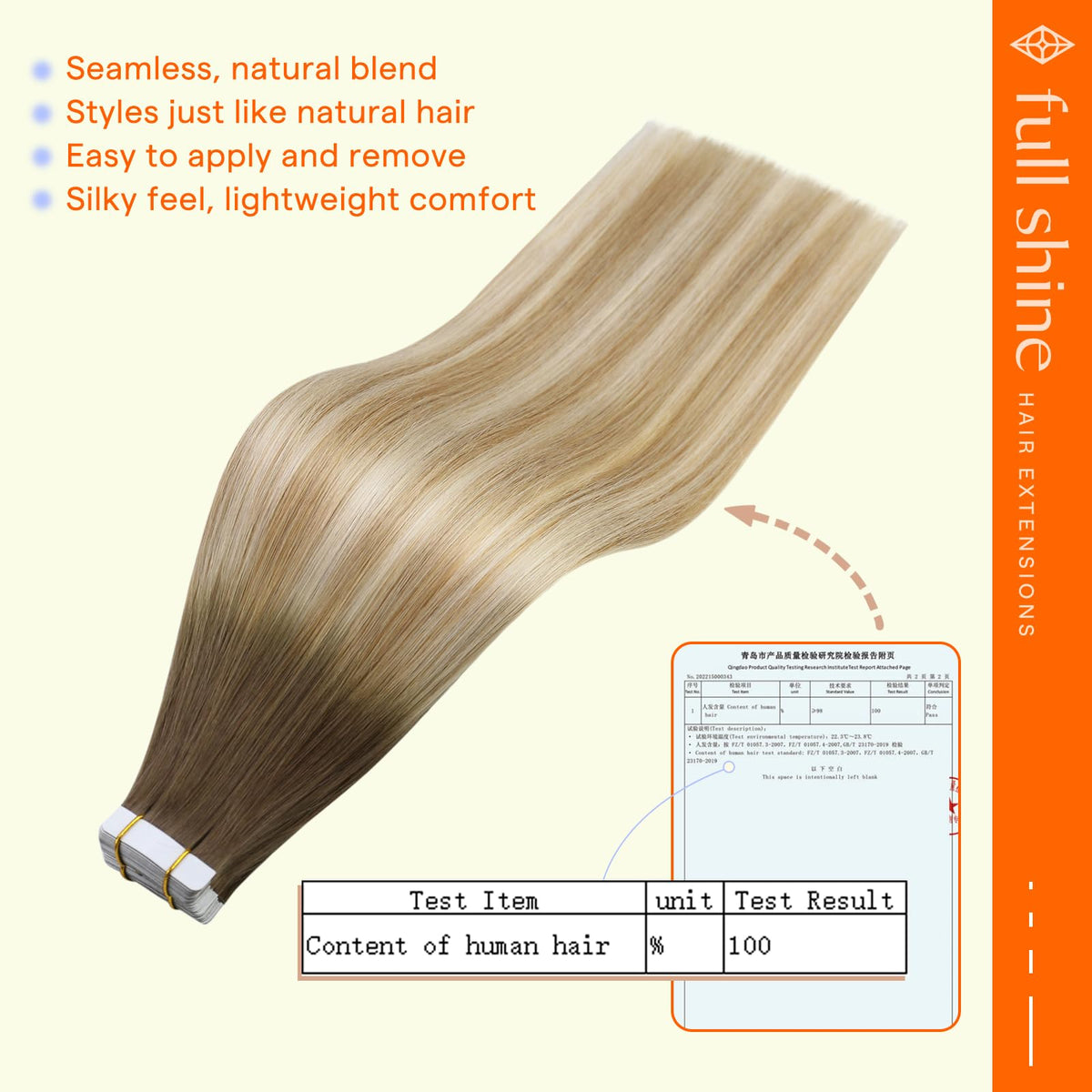 Full Shine Tape in Hair Extensions displayed with packaging