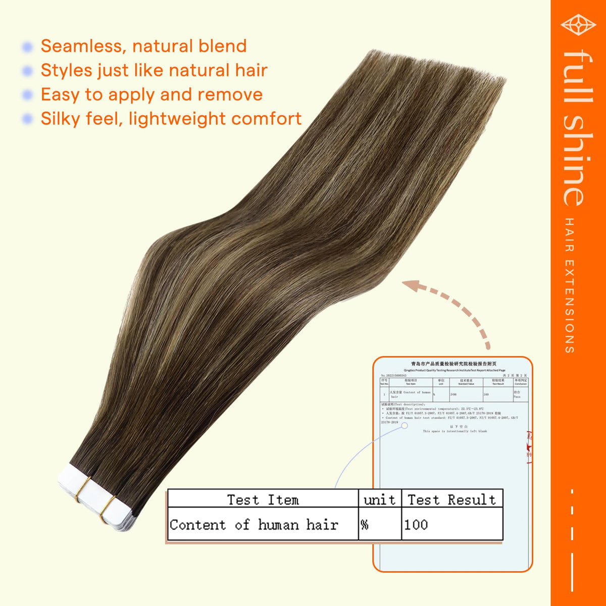 Full Shine Tape in Hair Extensions displayed with packaging