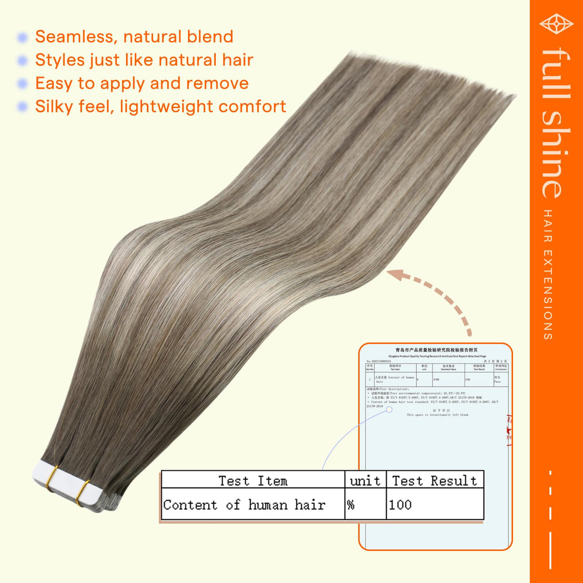 Full Shine Tape In Hair Extensions displayed with various colour options