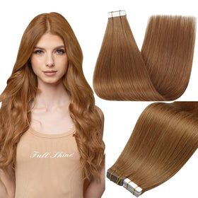 Full Shine Tape In Hair Extensions Ginger Copper 14 Inch front view