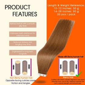 Full Shine Tape In Hair Extensions Ginger Copper 22 Inch packaging