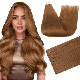 Full Shine Tape In Hair Extensions Ginger Copper 24 Inch front view