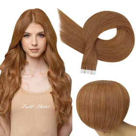 Full Shine Tape In Hair Extensions Ginger Copper 24 Inch front view