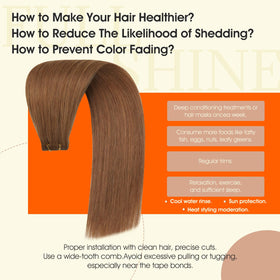 Full Shine Tape In Hair Extensions Ginger Copper displayed on a model