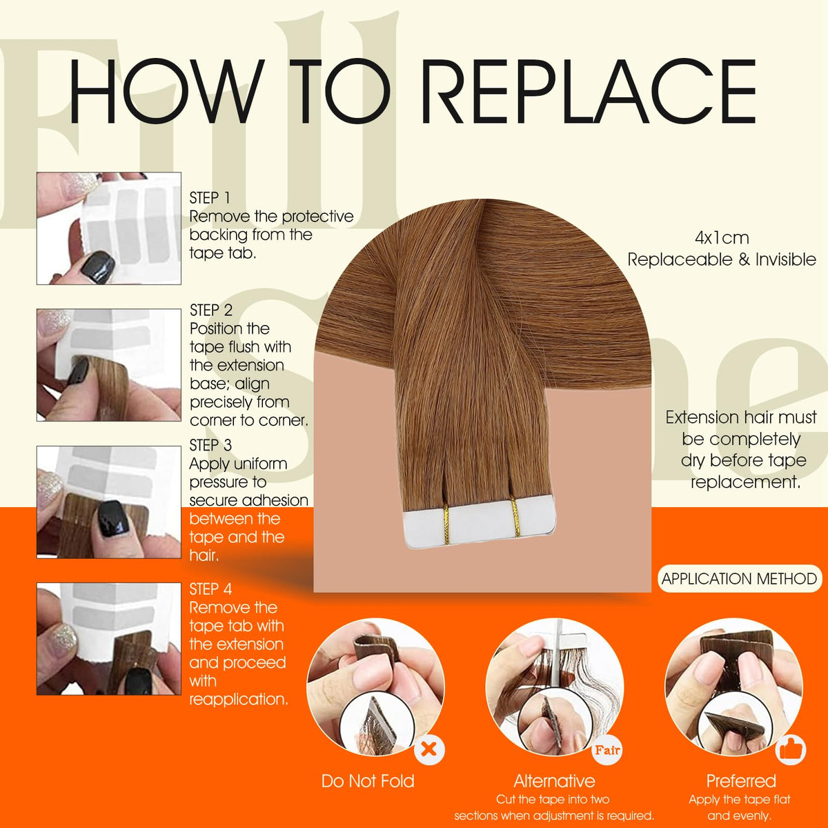 Full Shine Tape In Hair Extensions Ginger Copper displayed on a table