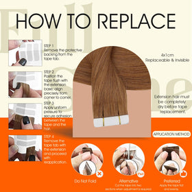 Full Shine Tape In Hair Extensions Ginger Copper displayed on a table