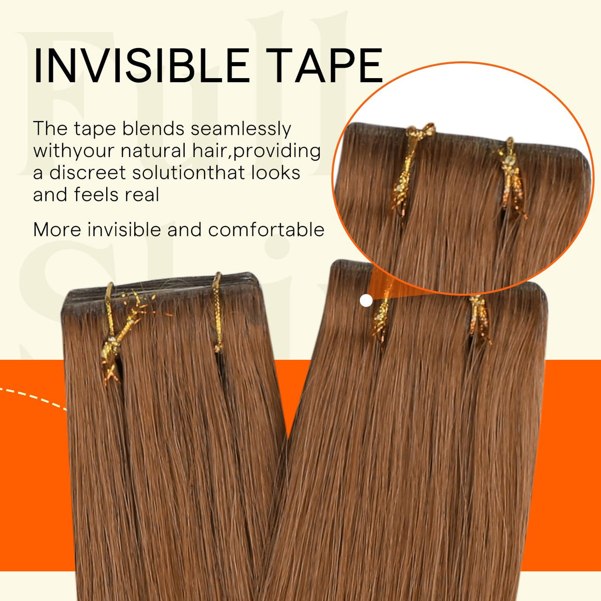 Full Shine Tape in Hair Extensions Ginger Copper side view