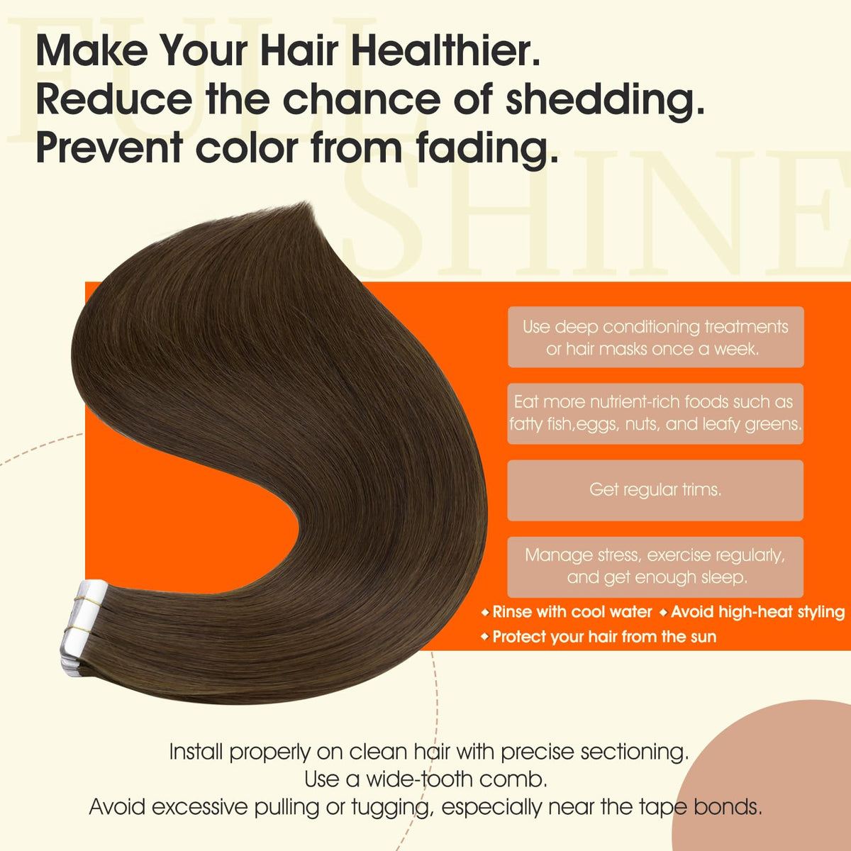 Full Shine Tape In Hair Extensions held in hand to show texture