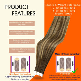 Full Shine Tape In Hair Extensions Honey Brown 22 Inch packaging