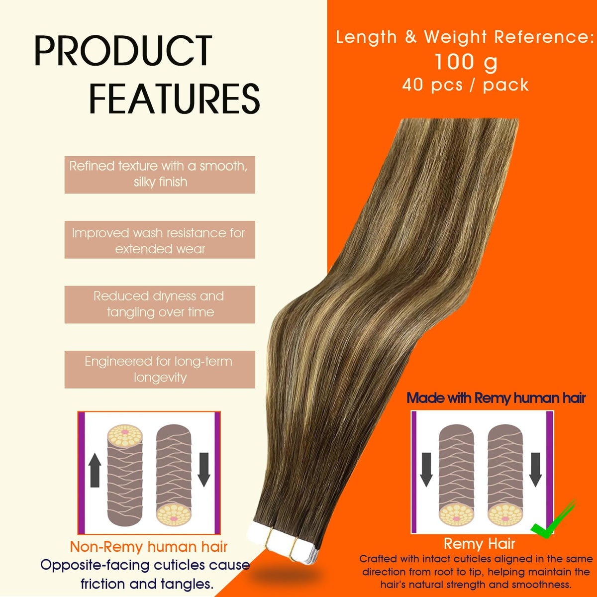 Full Shine Tape In Hair Extensions Honey Brown packaging
