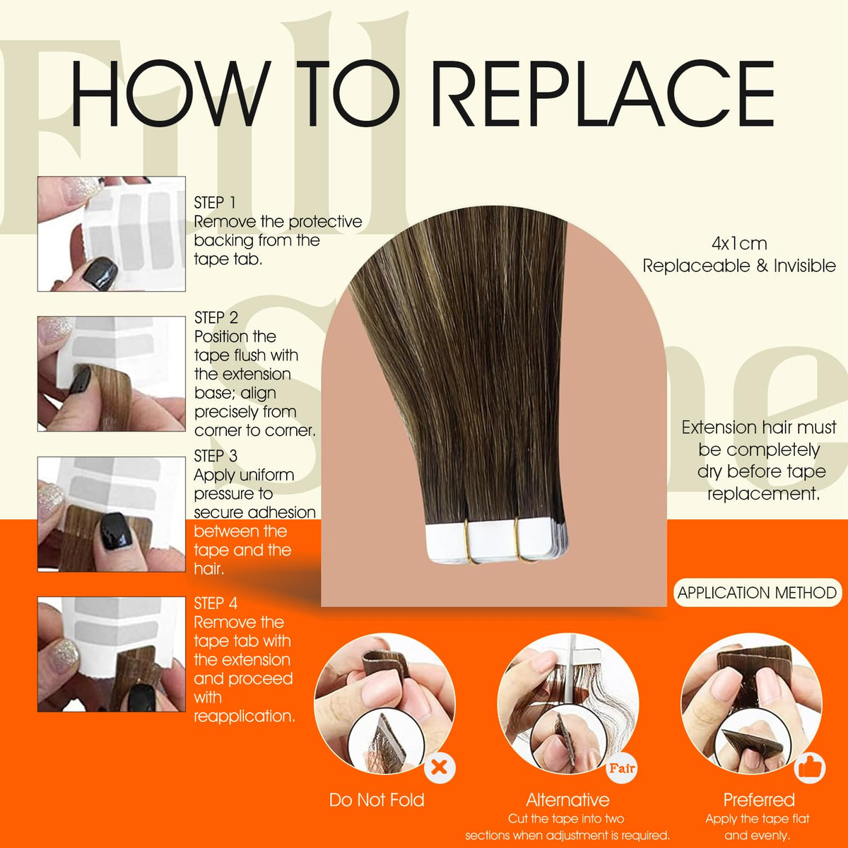 Full Shine Tape In Hair Extensions Honey Brown showing application