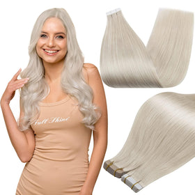 Full Shine Tape In Hair Extensions Ice Blonde 16 Inch front view