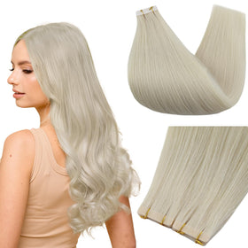 Full Shine Tape In Hair Extensions Ice Blonde 18 Inch front view