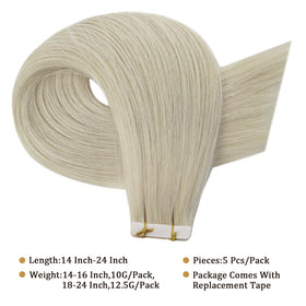 Full Shine Tape In Hair Extensions Ice Blonde back view