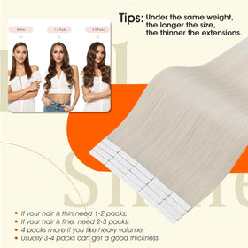 Full Shine Tape In Hair Extensions Ice Blonde back view