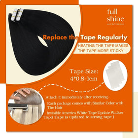 Full Shine Tape in Hair Extensions Jet Black 18 Inch close-up