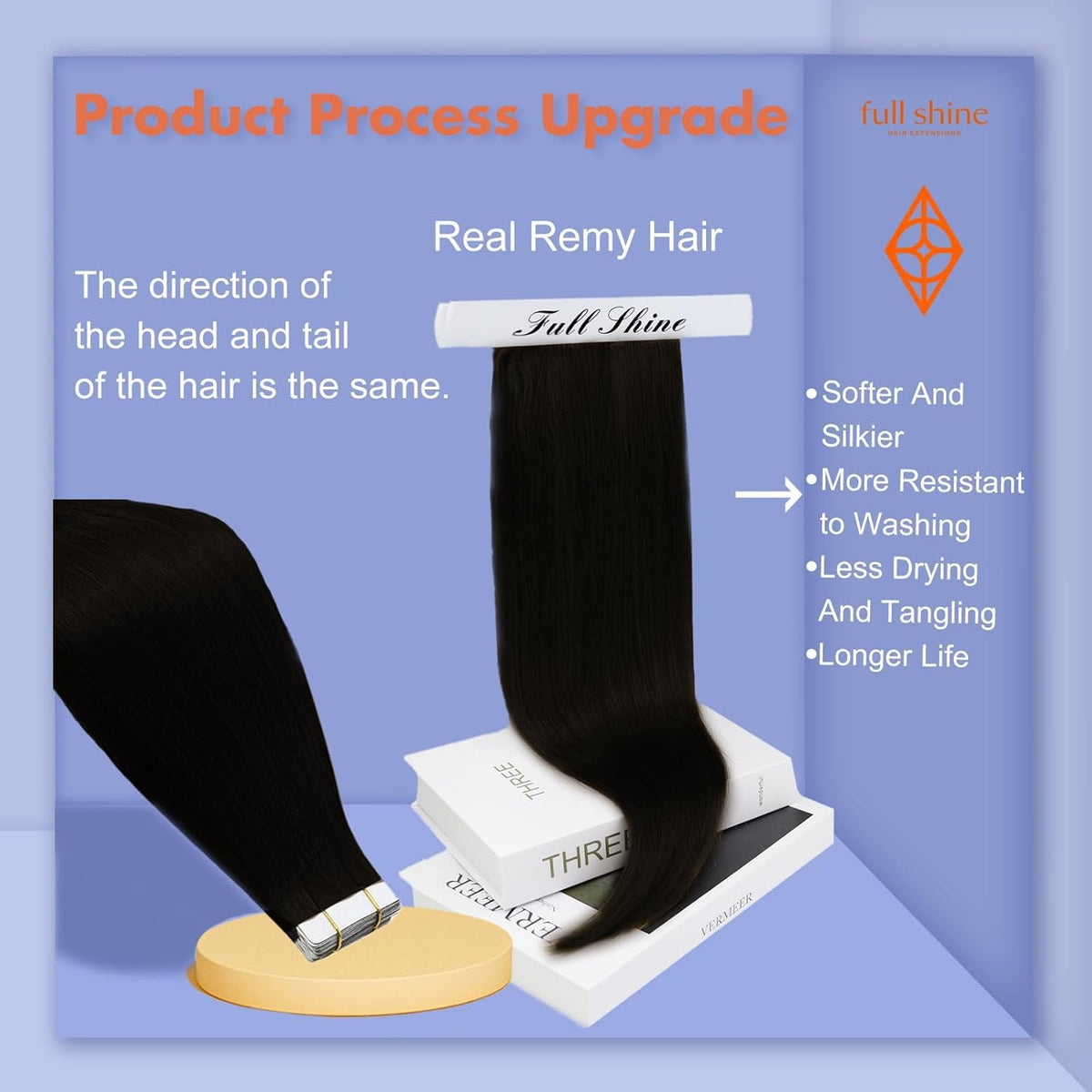 Full Shine Tape in Hair Extensions Jet Black 18 Inch packaging