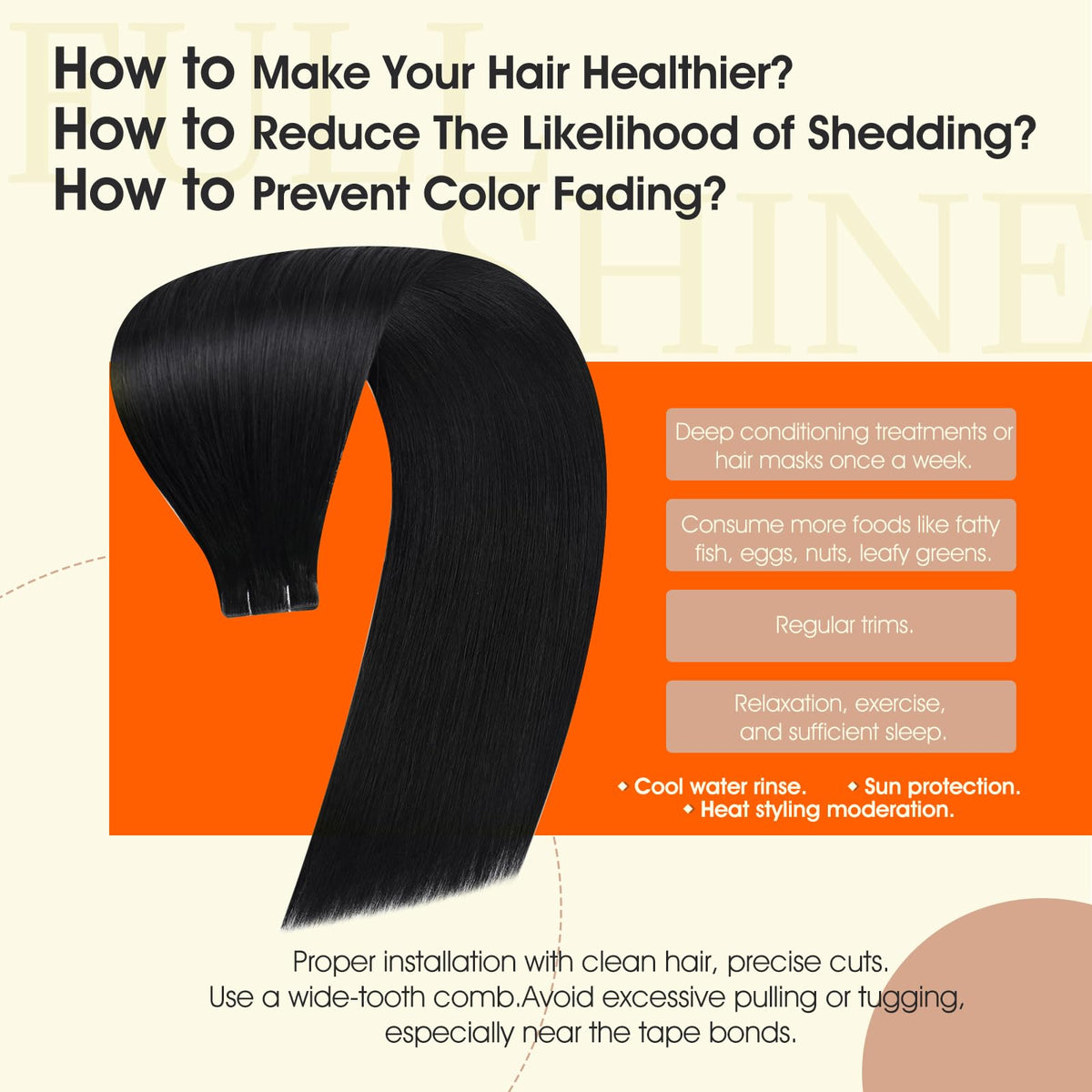 Full Shine Tape In Hair Extensions Jet Black 22 Inch styling options