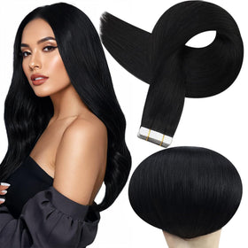 Full Shine Tape In Hair Extensions Jet Black front view