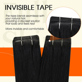 Full Shine Tape In Hair Extensions Jet Black on model