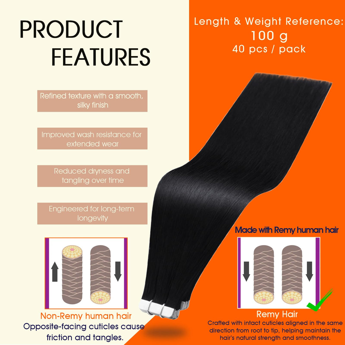 Full Shine Tape In Hair Extensions Jet Black packaging