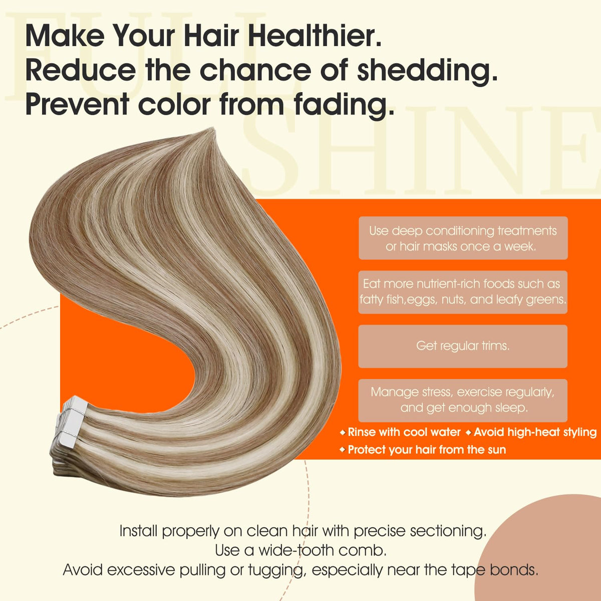 Full Shine Tape In Hair Extensions Light Linen Blonde back view