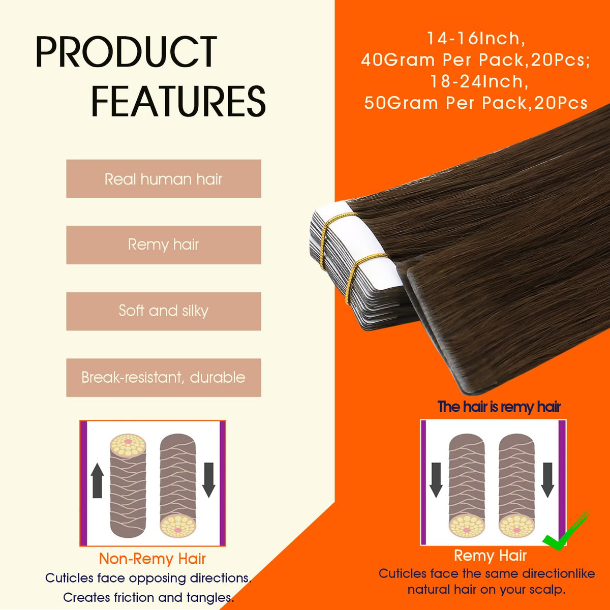 Full Shine Tape In Hair Extensions Medium Brown 18 Inch packaging