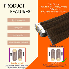 Full Shine Tape In Hair Extensions Medium Brown 18 Inch packaging