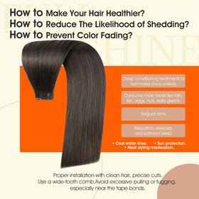 Full Shine Tape in Hair Extensions Mocha Brown applied to hair