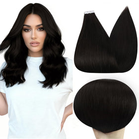 Full Shine Tape in Hair Extensions Natural Black front view