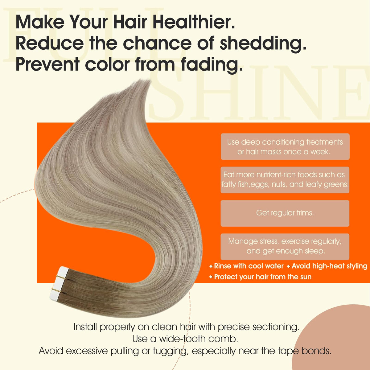 Full Shine Tape In Hair Extensions packaged with instructions