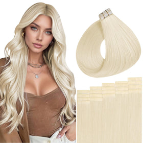 Full Shine Tape In Hair Extensions Platinum Blonde 16 Inch front view