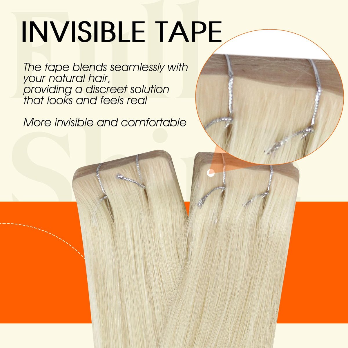Full Shine Tape In Hair Extensions showing natural blend