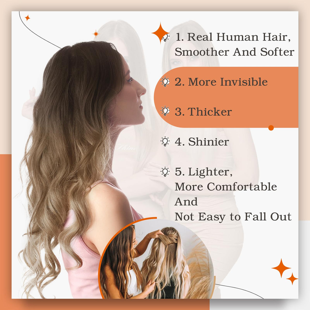Full Shine Tape In Hair Extensions showing natural blend with hair